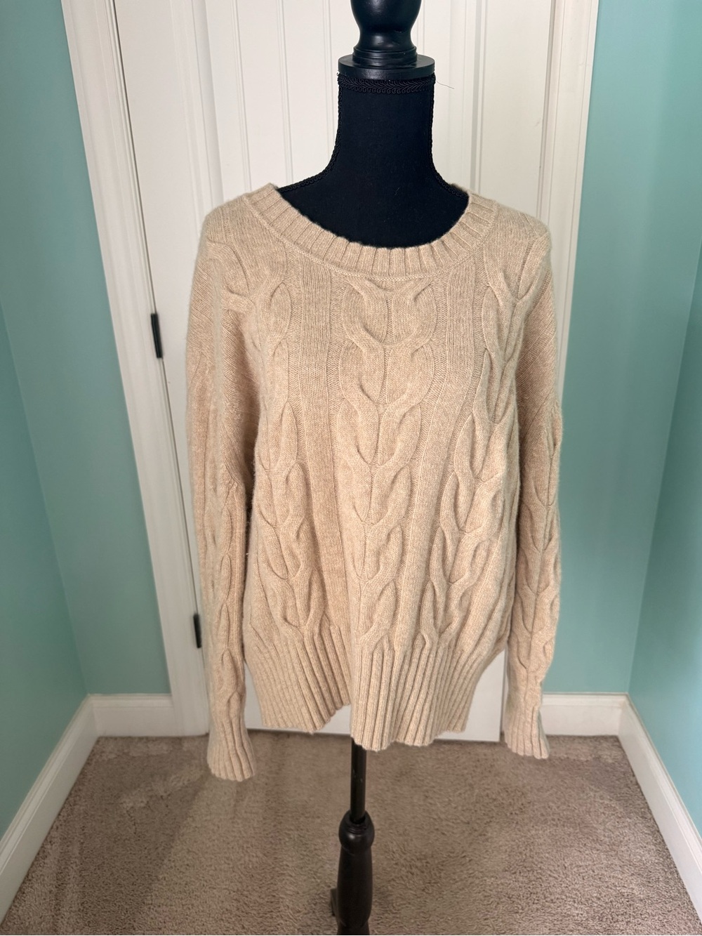 Banana Republic Merino Wool Tan Brown Cable-Knit Crewneck Sweater - XXL